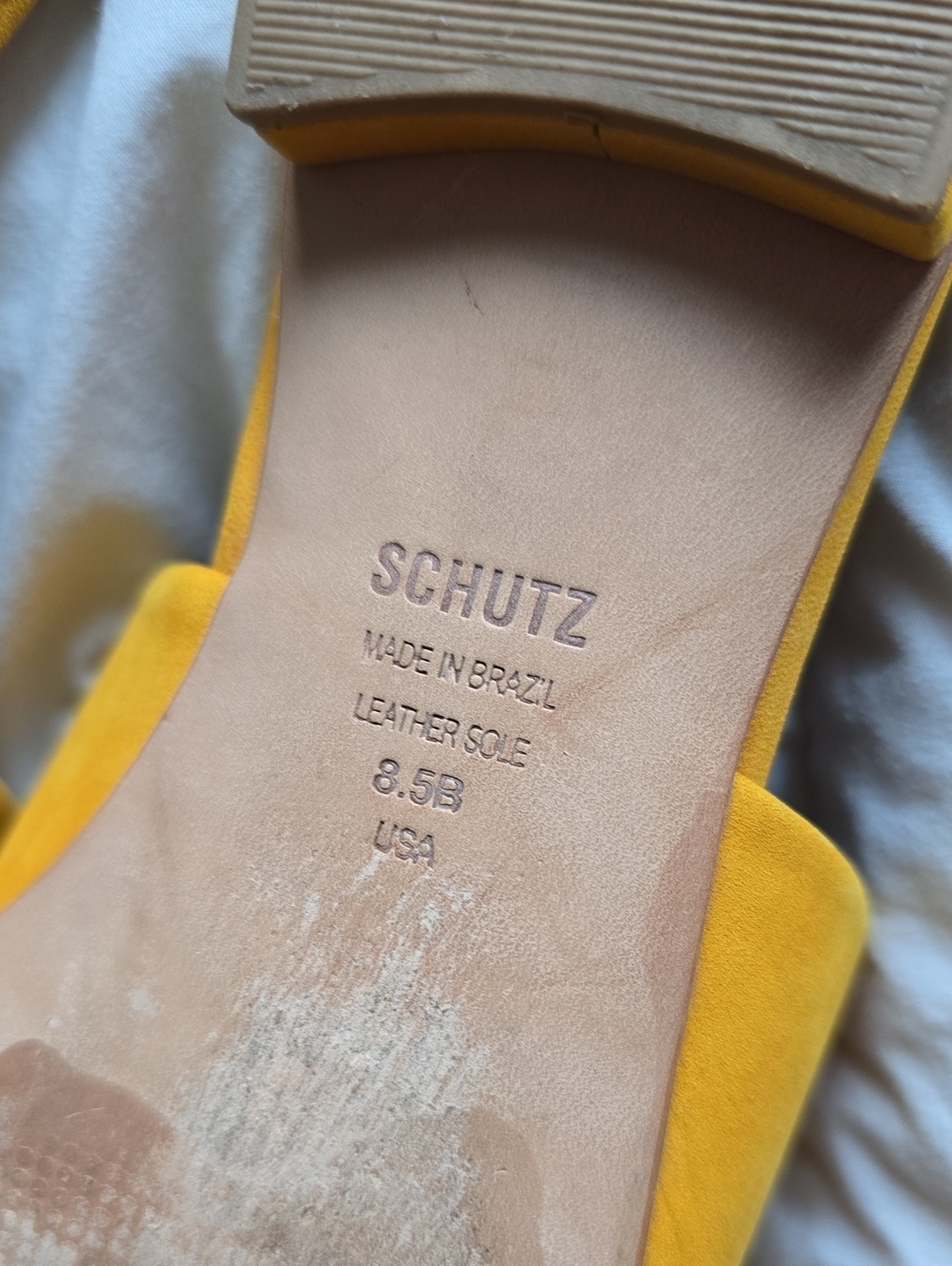 Schutz Kirsten Yellow Suede Pointed Toe Mules Flat - Picture 4 of 4